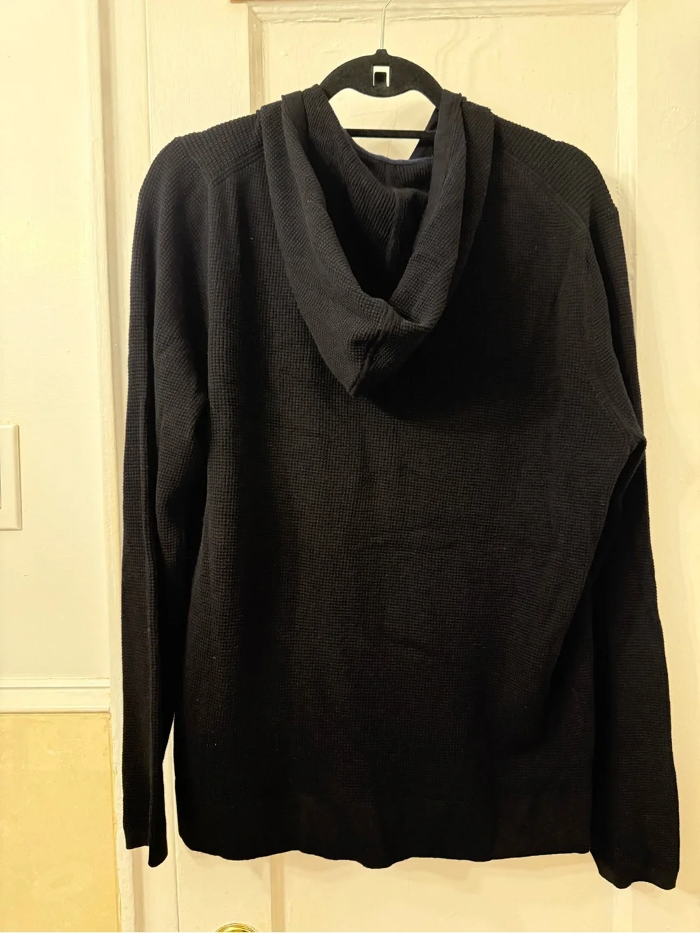 NAADAM  Cashmere Cotton Black Waffle Knit Hooded Pullover